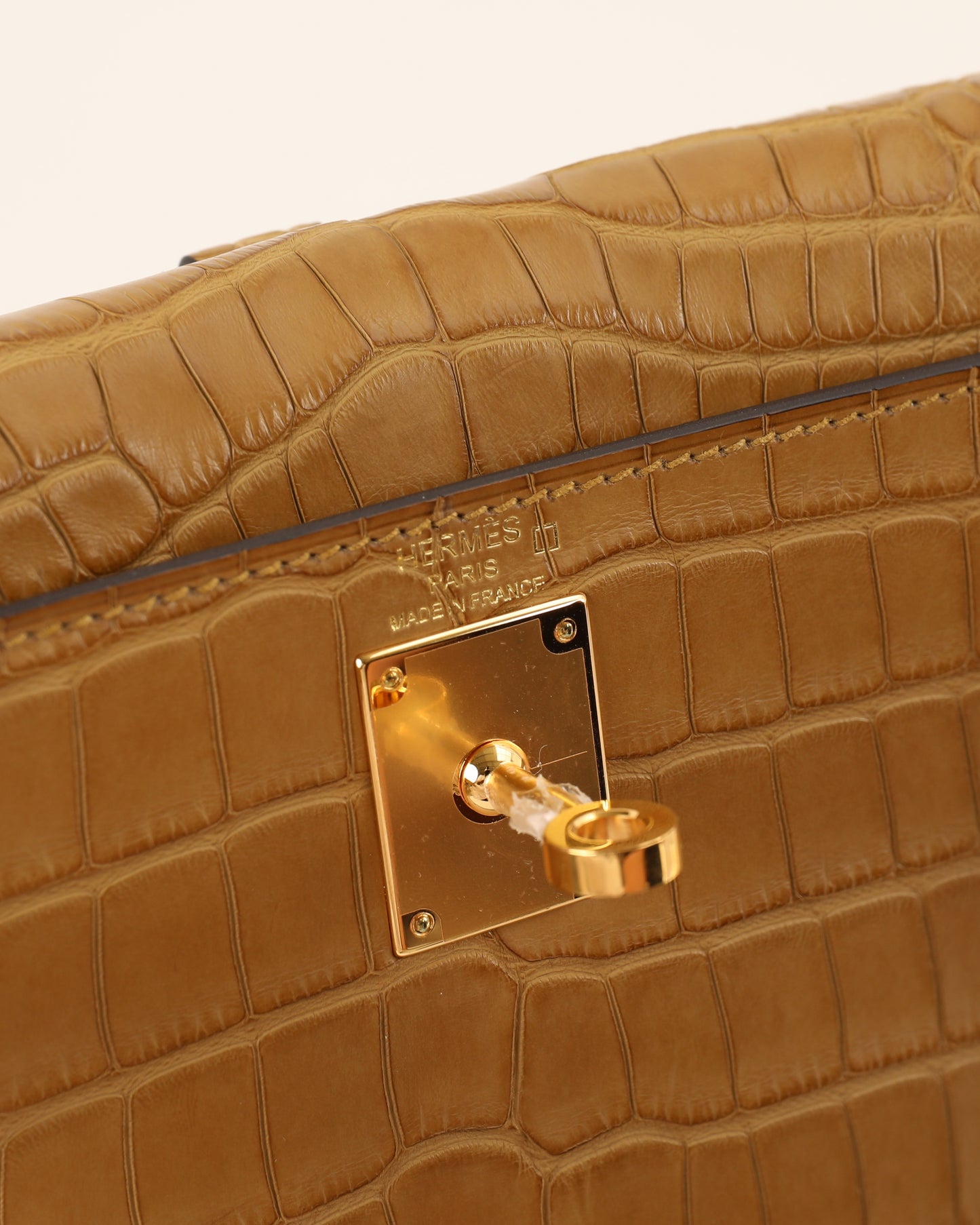 Kelly Ado Backpack Matte Kraft Alligator with Gold Hardware