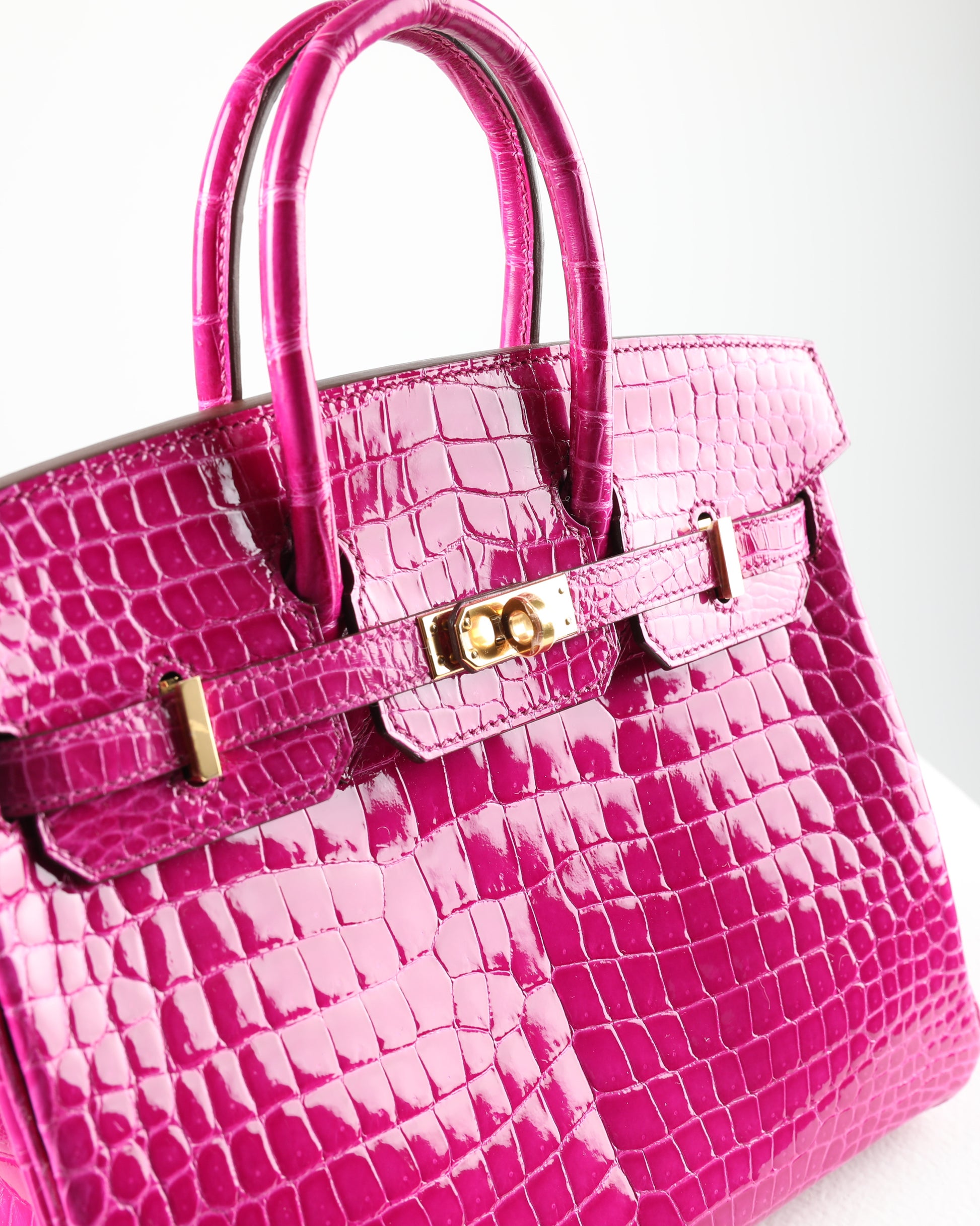 Hermes Birkin 25 Handbag 5J Fuschia Pink Shiny Alligator SHW