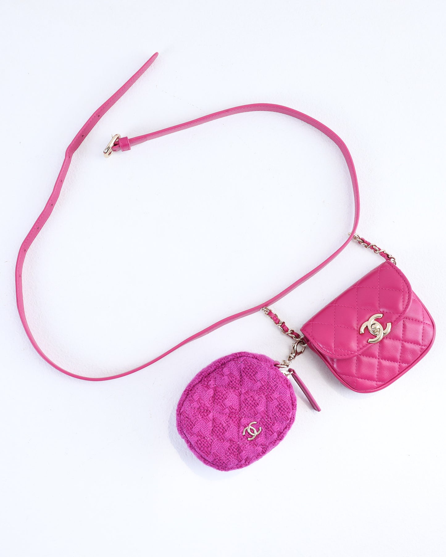Chanel Magenta Quilted Leather and Wool Mini Waist and Coin Purse Bag
