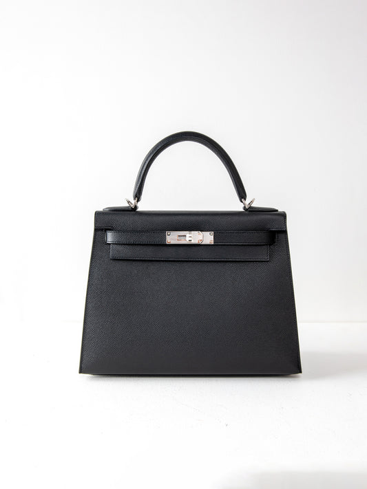 Kelly 28 in Sellier Leather Black with Palladium Hardware
