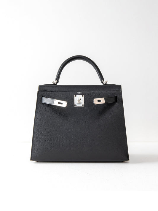 Kelly 28 in Sellier Leather Black with Palladium Hardware
