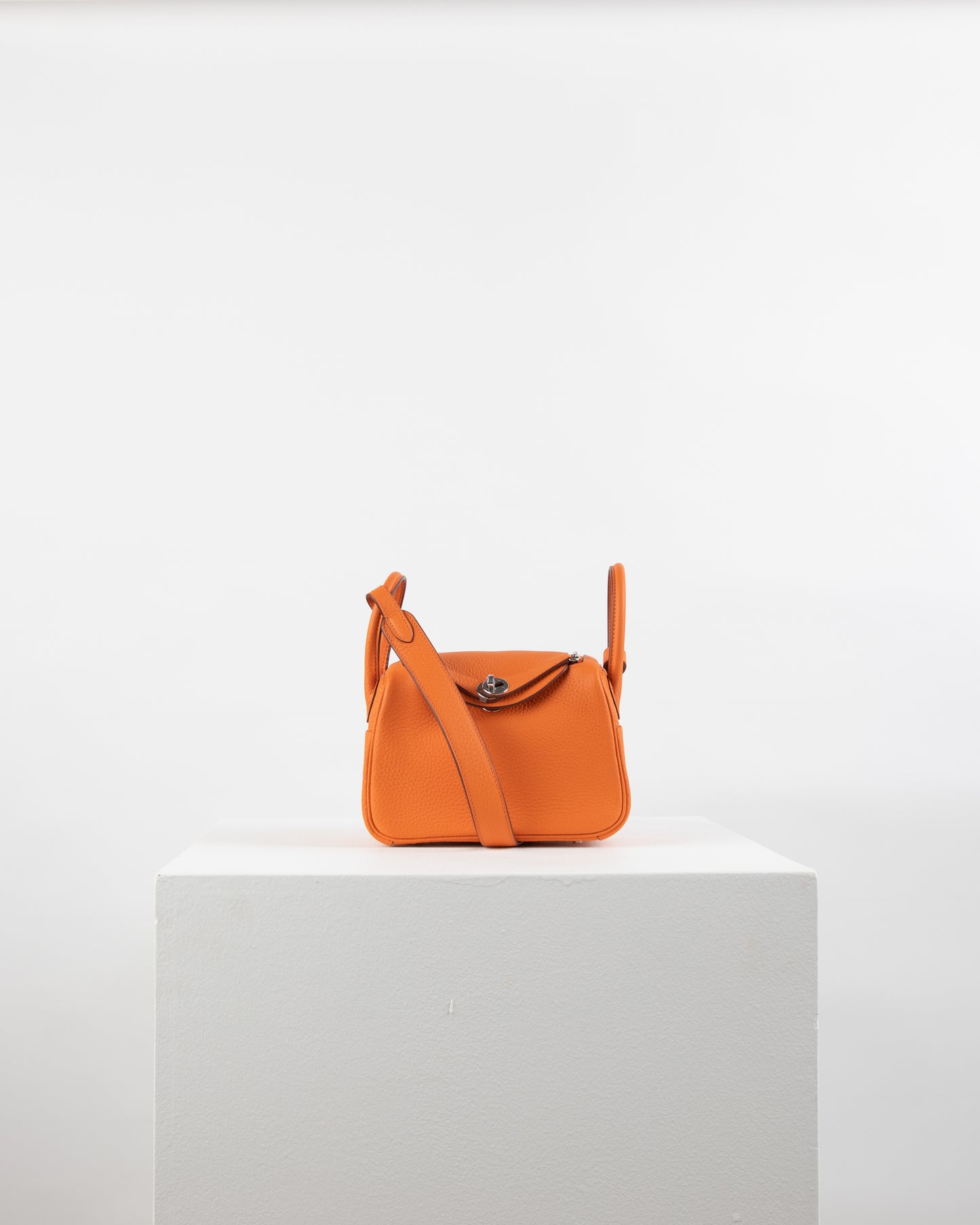 Mini Lindy Orange in Taurillon Clemence Leather with Palladium Hardware
