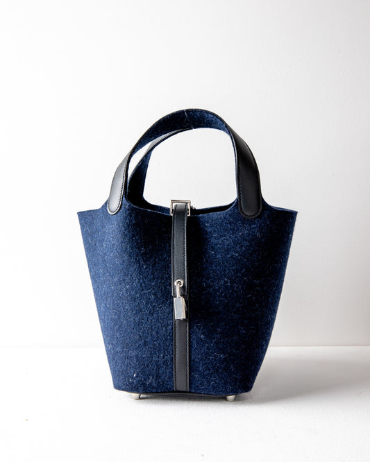 Picotin 18 in Bleu Nuit Black Felt/Swift with Palladium Hardware