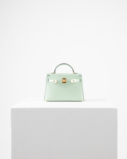 Kelly 20 Vert D'eau Sellier Matte Alligator Mississippiensis with Gold Hardware