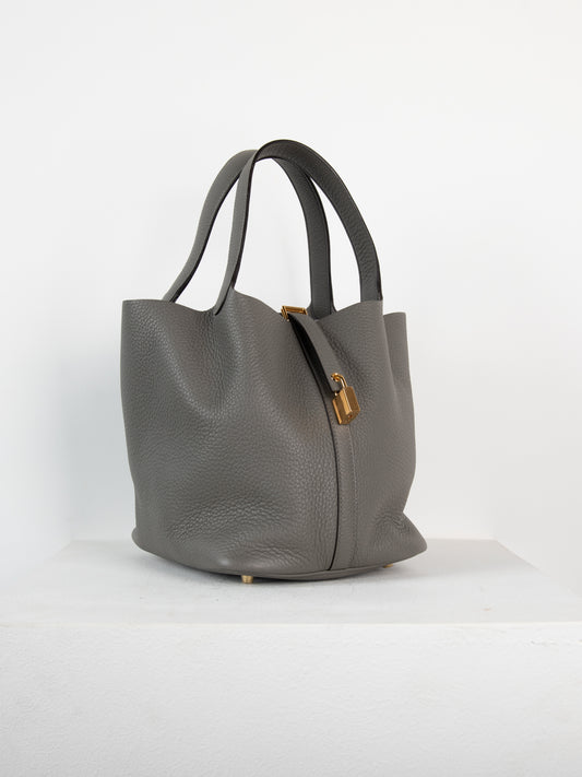 Picotin 22 in Gris Meyer Clemence with Gold Hardware