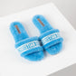 Dior Chez Moi Slide - Bright Blue Embroidered Cotton and Shearling