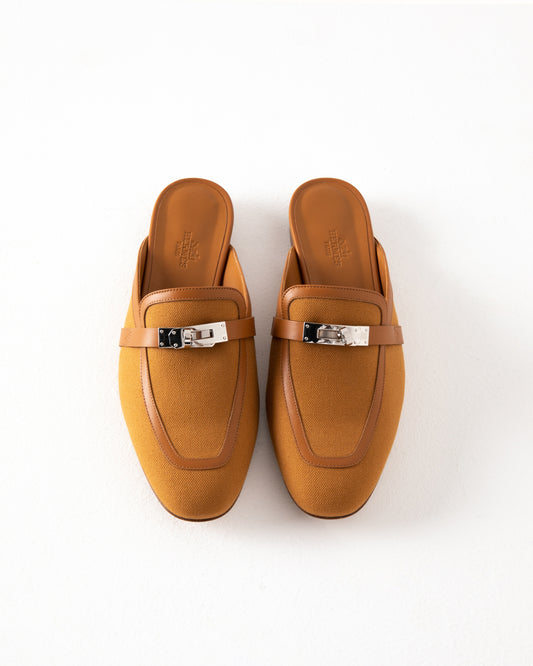 Oz Mule in Calfskin & Cotton Canvas with Palladium Hardware