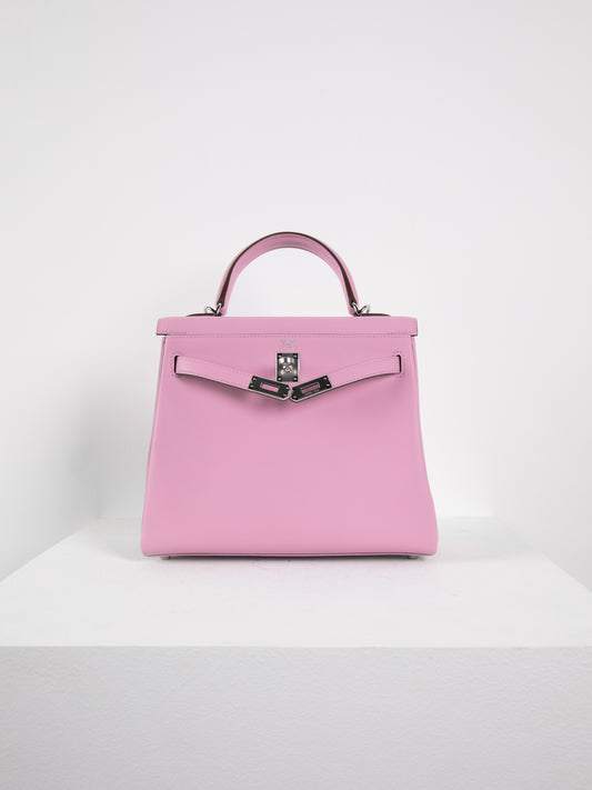 Kelly 25 in Mauve Sylvestre Swift Leather with Palladium Hardware
