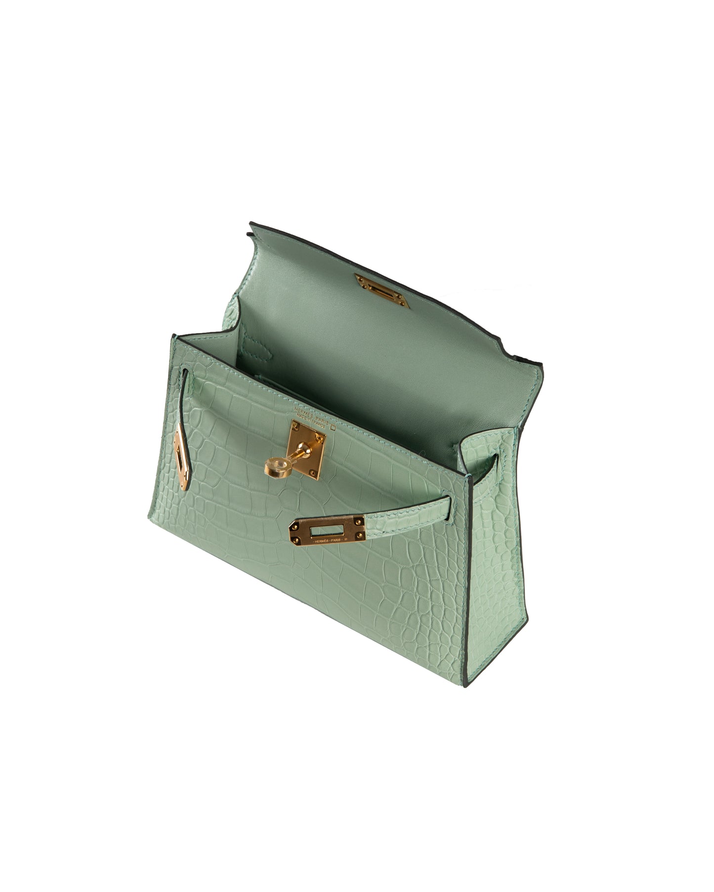 Kelly 20 Vert D'eau Sellier Matte Alligator Mississippiensis with Gold Hardware