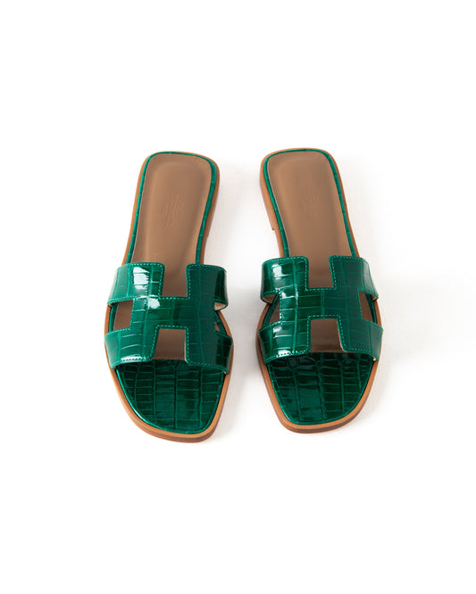 Oran Sandal in Green Crocodile