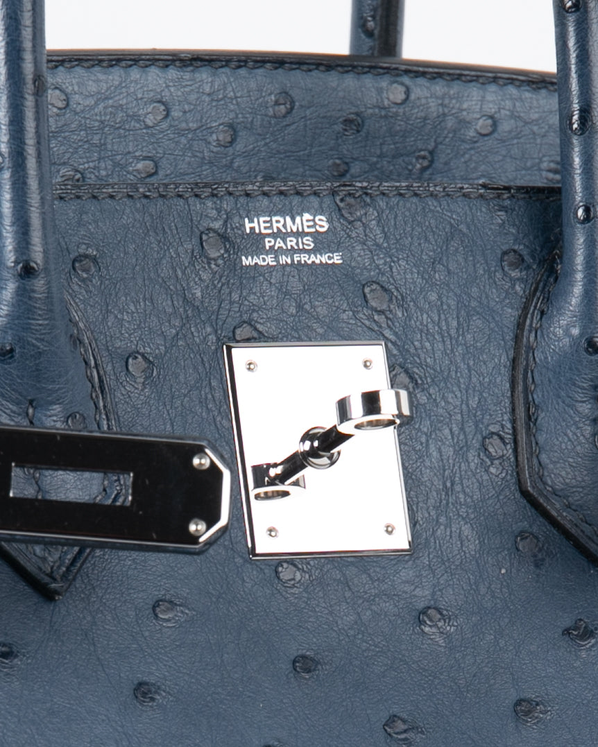 Birkin 30 in Blue Roi Ostrich with Palladium Hardware