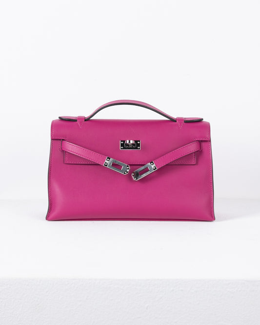 Kelly Pochette in Rose Pourpre Swift with Palladium Hardware