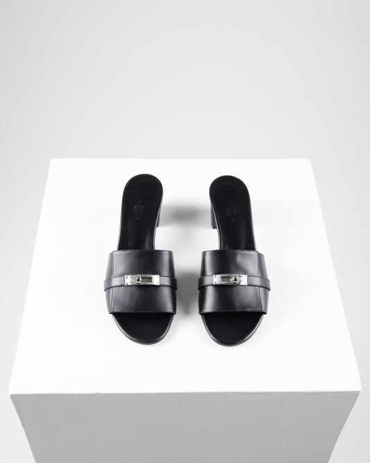 Gigi 50 Sandal in Black with Palladium Hardware