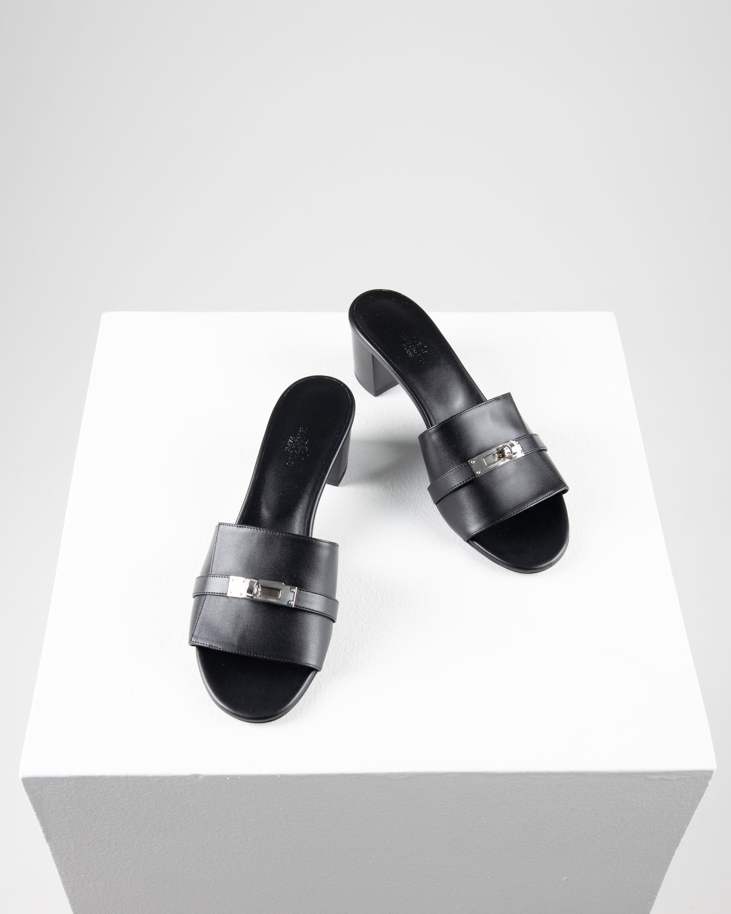 Gigi 50 Sandal in Black with Palladium Hardware