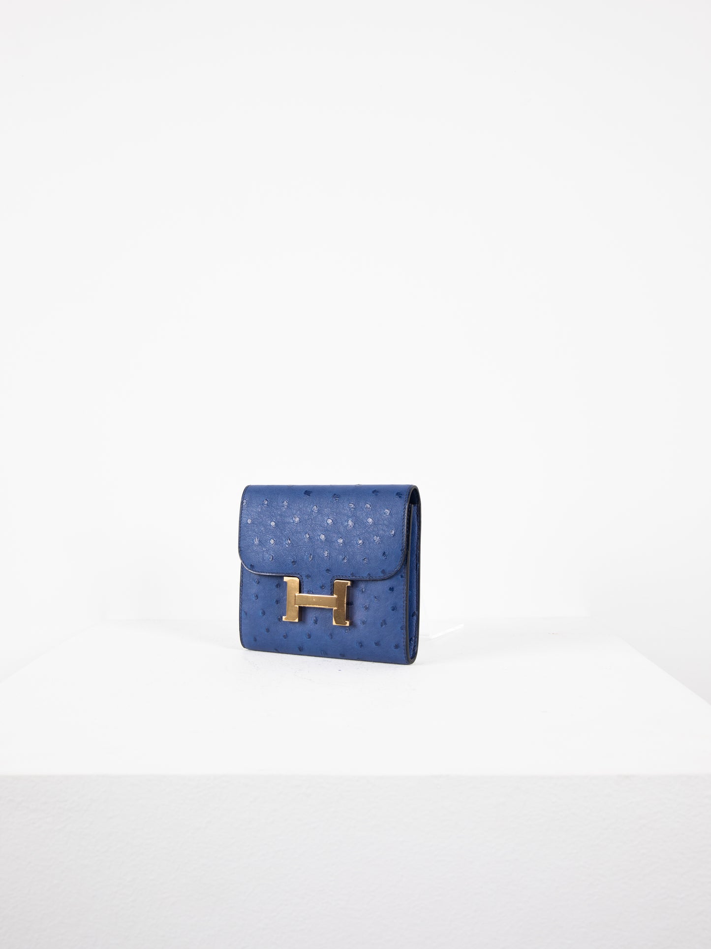 Constance Compact Autruche in Bleu Saphir with Gold Hardware