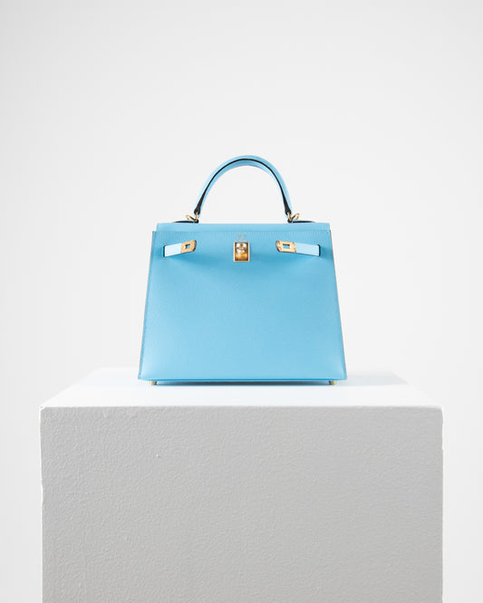Kelly 25 in Bleu Celeste Epsom Leather with Gold Hardware