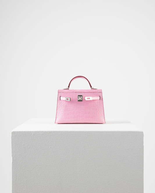 Kelly 20 in Bubblegum Pink Sellier Matte Alligator Mississippiensis with Palladium Hardware