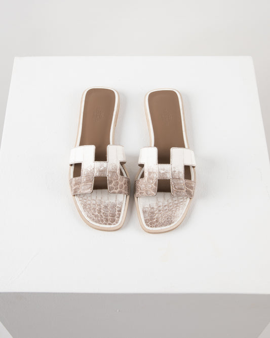Oran Sandal in Blanc Himalaya Crocodile Leather