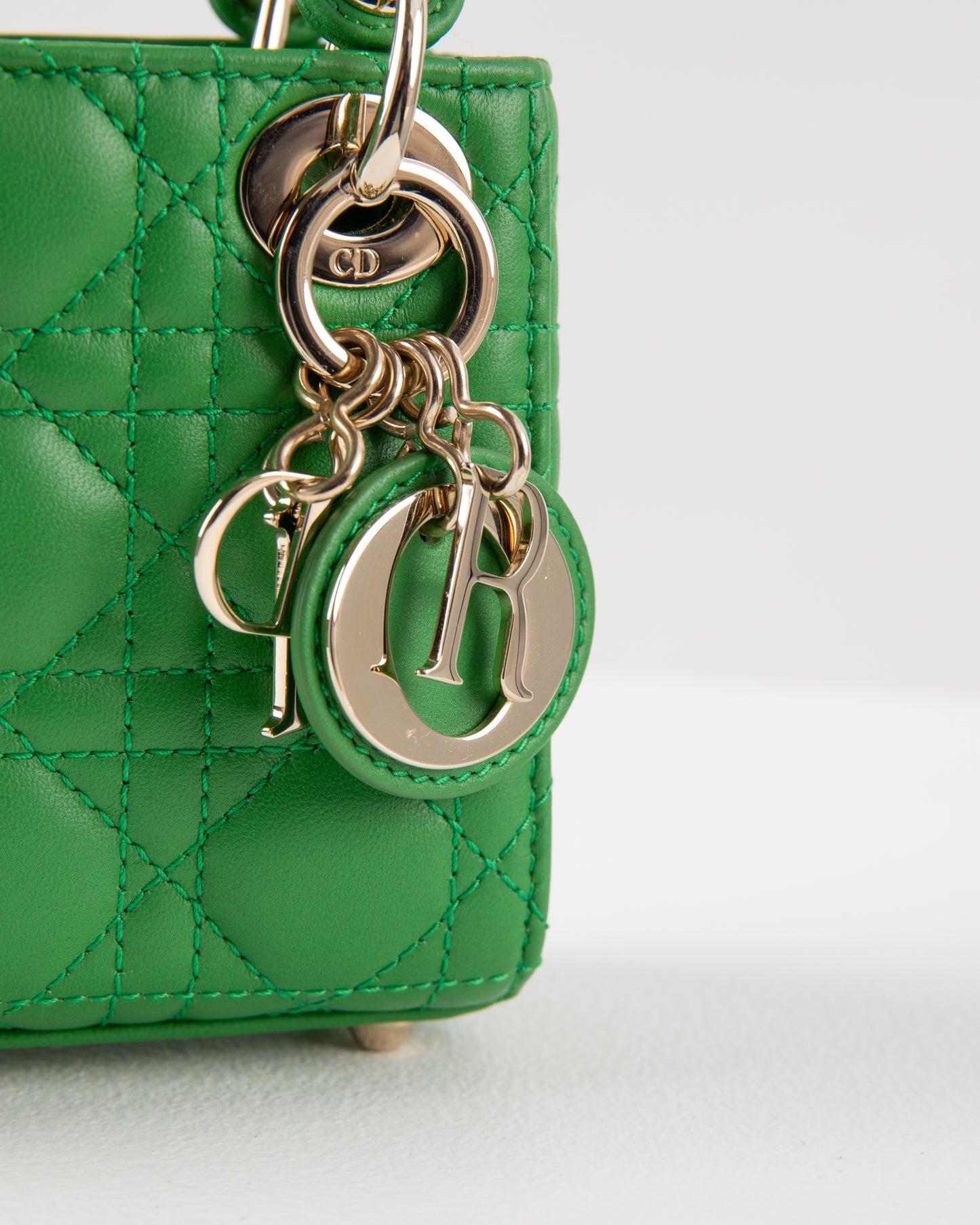 (Preloved) Lady Dior Micro in Green Lambskin and Pale Gold Hardware