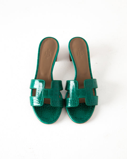Oasis Sandal in Green Crocodile