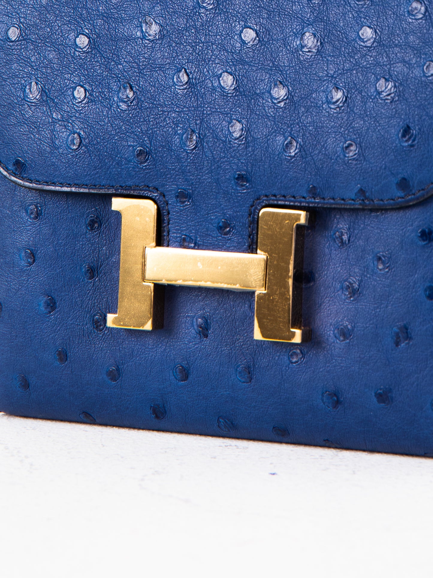 Constance Compact Autruche in Bleu Saphir with Gold Hardware