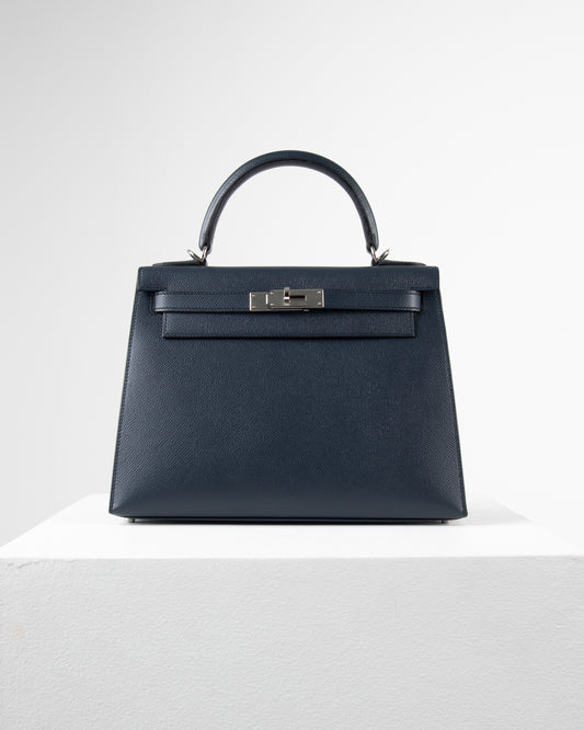 Kelly 28 Bleu Indigo in Epsom Leather with Palladium Hardware
