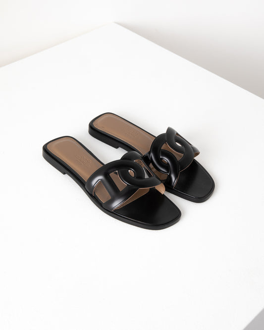 Omaha Sandal in Shiny Black Calfskin