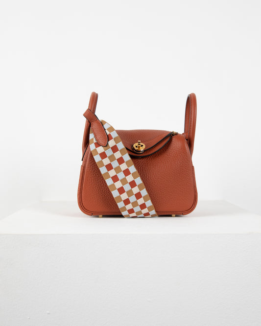 Mini Lindy Cuivre in Taurillon Clemence Leather with Maxi Quadrille in Gold Hardware