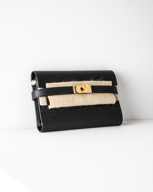 Kelly Wallet in Black with Gold Hardware