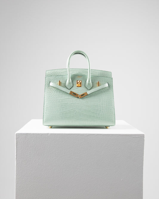 Birkin 25 Sellier in Vert D'eau Matte Alligator with Gold Hardware