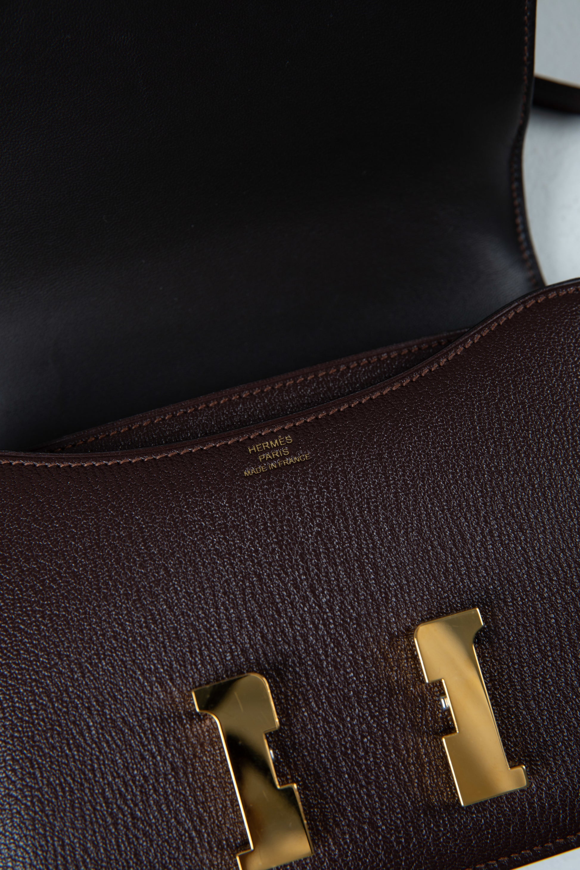 Hermes 25cm Brique Chevre Leather Constance Bag with Gold Hardware., Lot  #58161