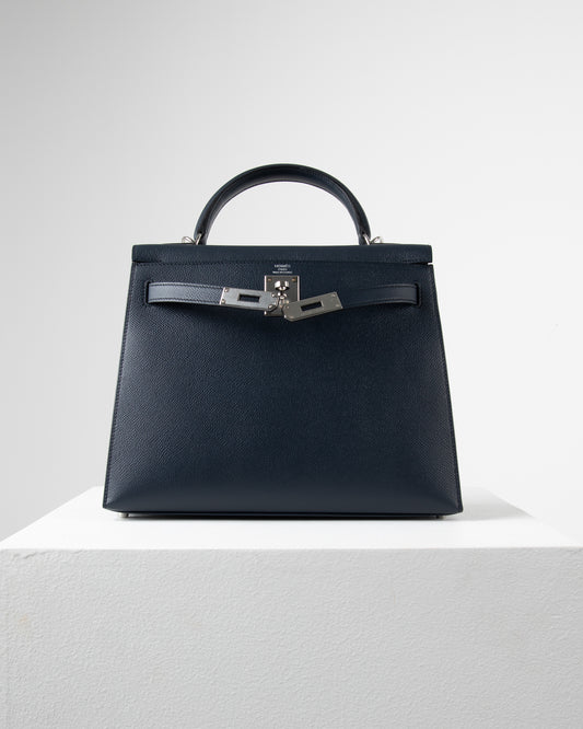 Kelly 28 Bleu Indigo in Epsom Leather with Palladium Hardware