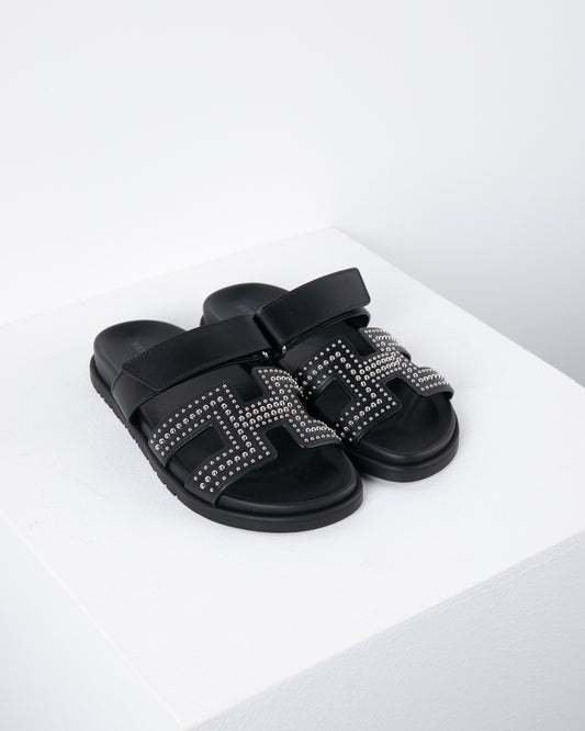Chypre Sandal in Black with Mini Stud Details