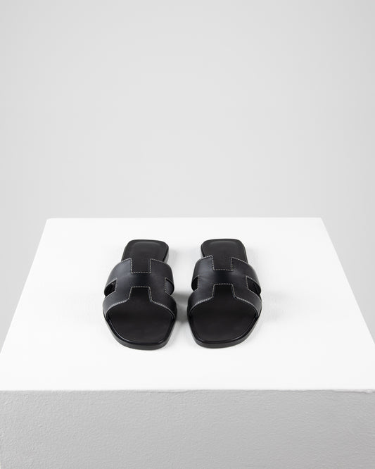 Oran Sandal Noir Piqures Ecrues