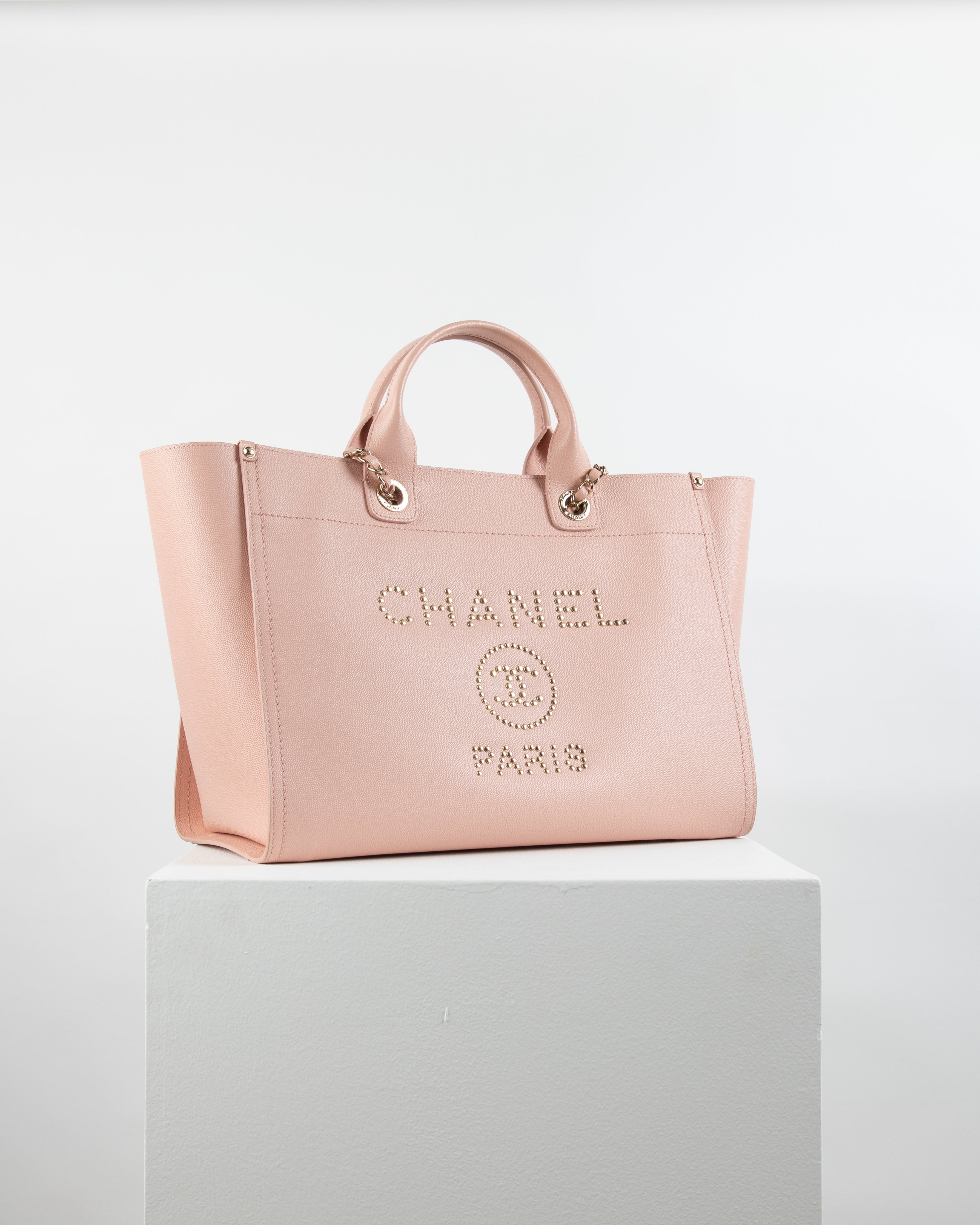 Pink chanel deauville online tote