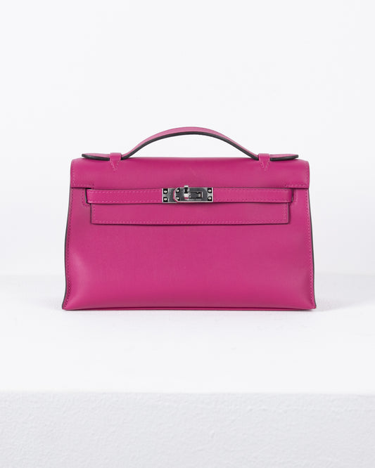 Kelly Pochette in Rose Pourpre Swift with Palladium Hardware