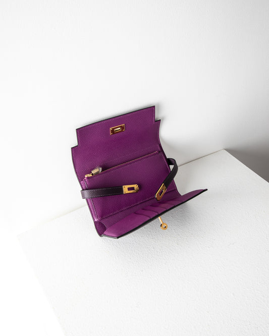 Kelly Wallet in Purple with Gold Hardware