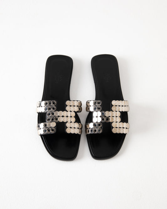 Oran Sandal Clous De Selle Calfskin Palladium Plated