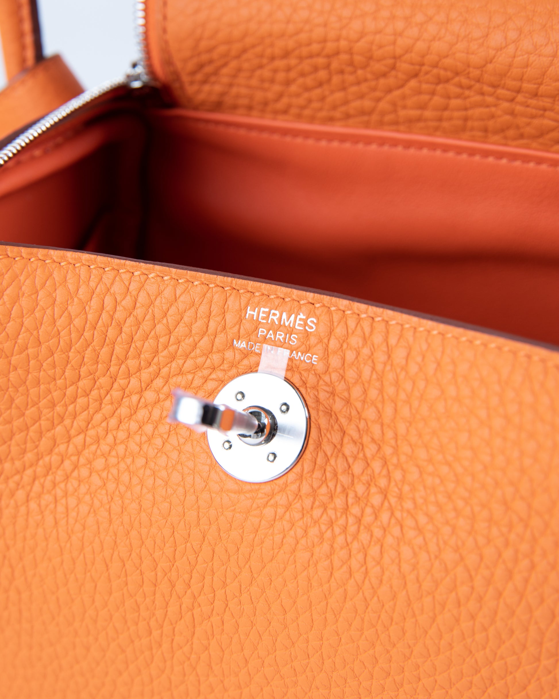 NIB Hermès Feu Orange Clemence Mini Lindy Shoulder Bag PHW