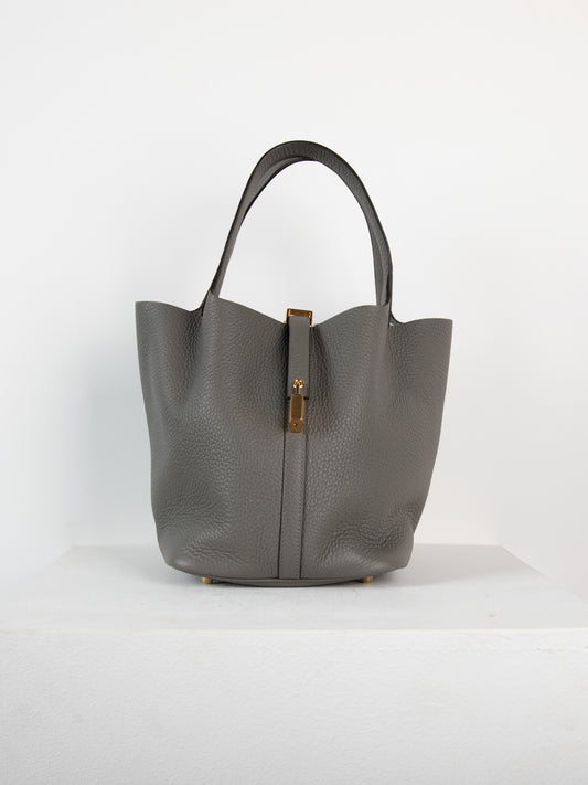 Picotin 22 in Gris Meyer Clemence with Gold Hardware
