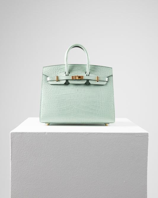 Birkin 25 Sellier in Vert D'eau Matte Alligator with Gold Hardware