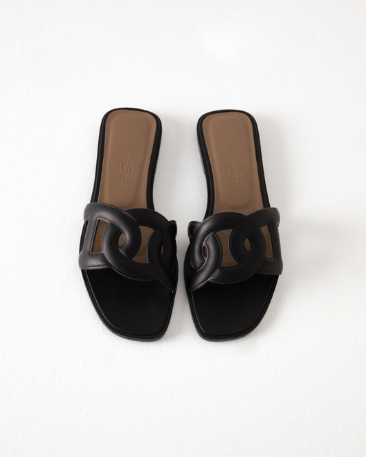 Omaha Sandal in Matte Black Calfskin