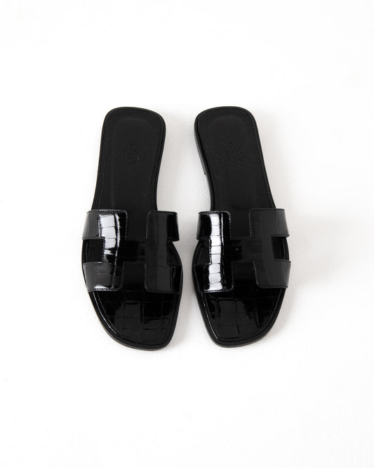 Oran Sandal in Black Crocodile