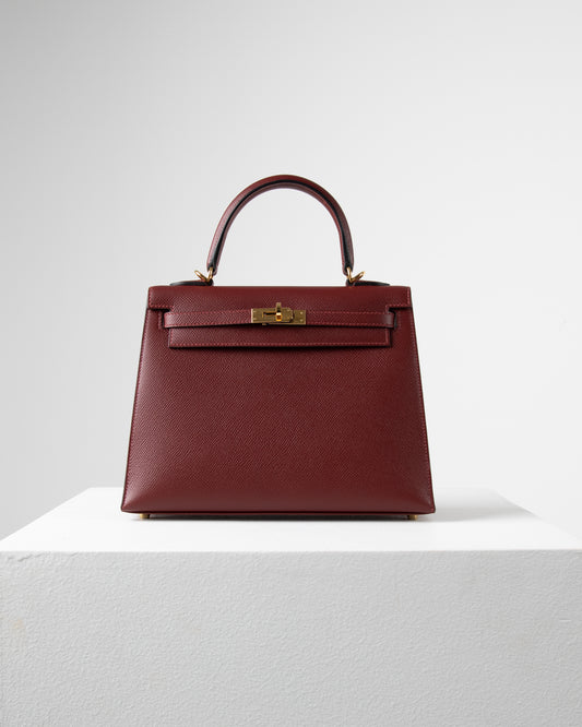Kelly 25 Rouge Sellier in Epsom Leather with Gold Hardware