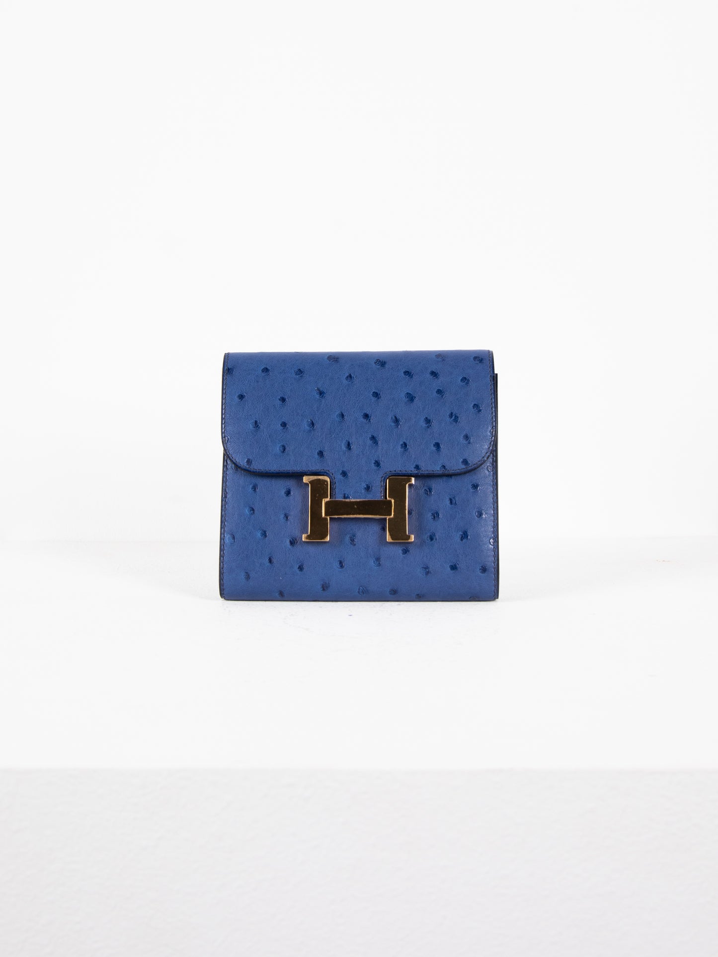 Constance Compact Autruche in Bleu Saphir with Gold Hardware