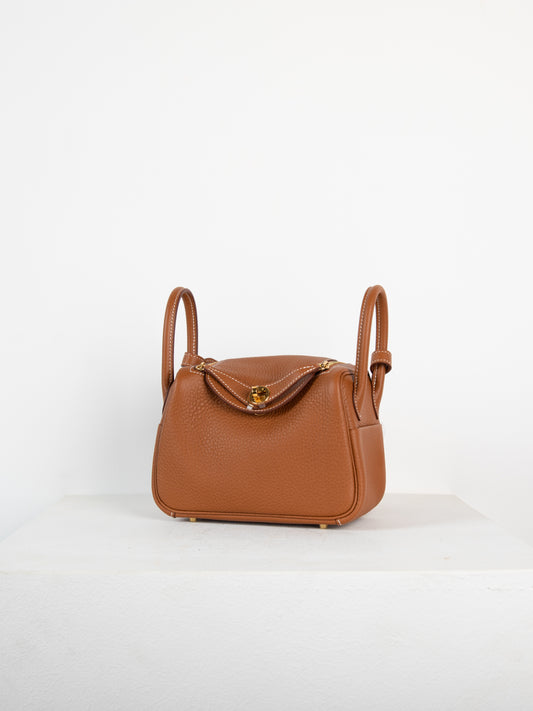 Mini Lindy Taurillon Clemence in Gold with Gold Hardware