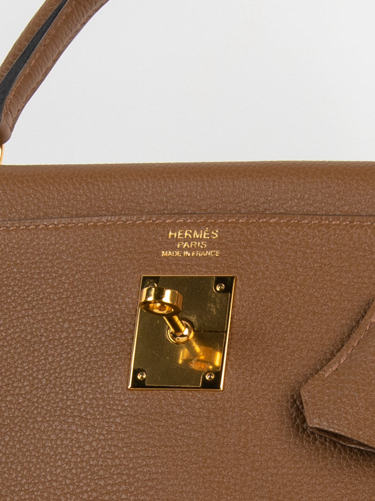 Hermes Kelly bag 32 Retourne Alezan Togo leather Gold hardware