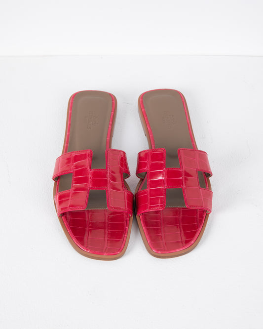Oran Sandal in Rose Extreme Crocodile