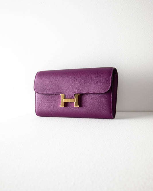Constance To Go Wallet Evercolor Anemone with Gold Hardware