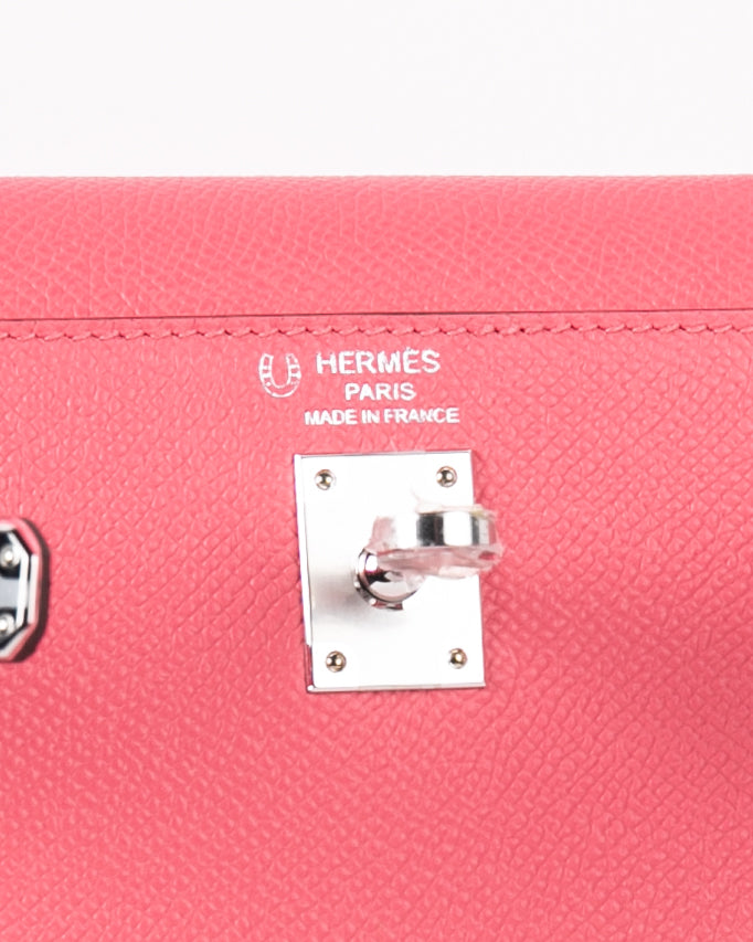 Hermès Kelly Retourne 25 Rose Azalee Swift Palladium Mint Box and